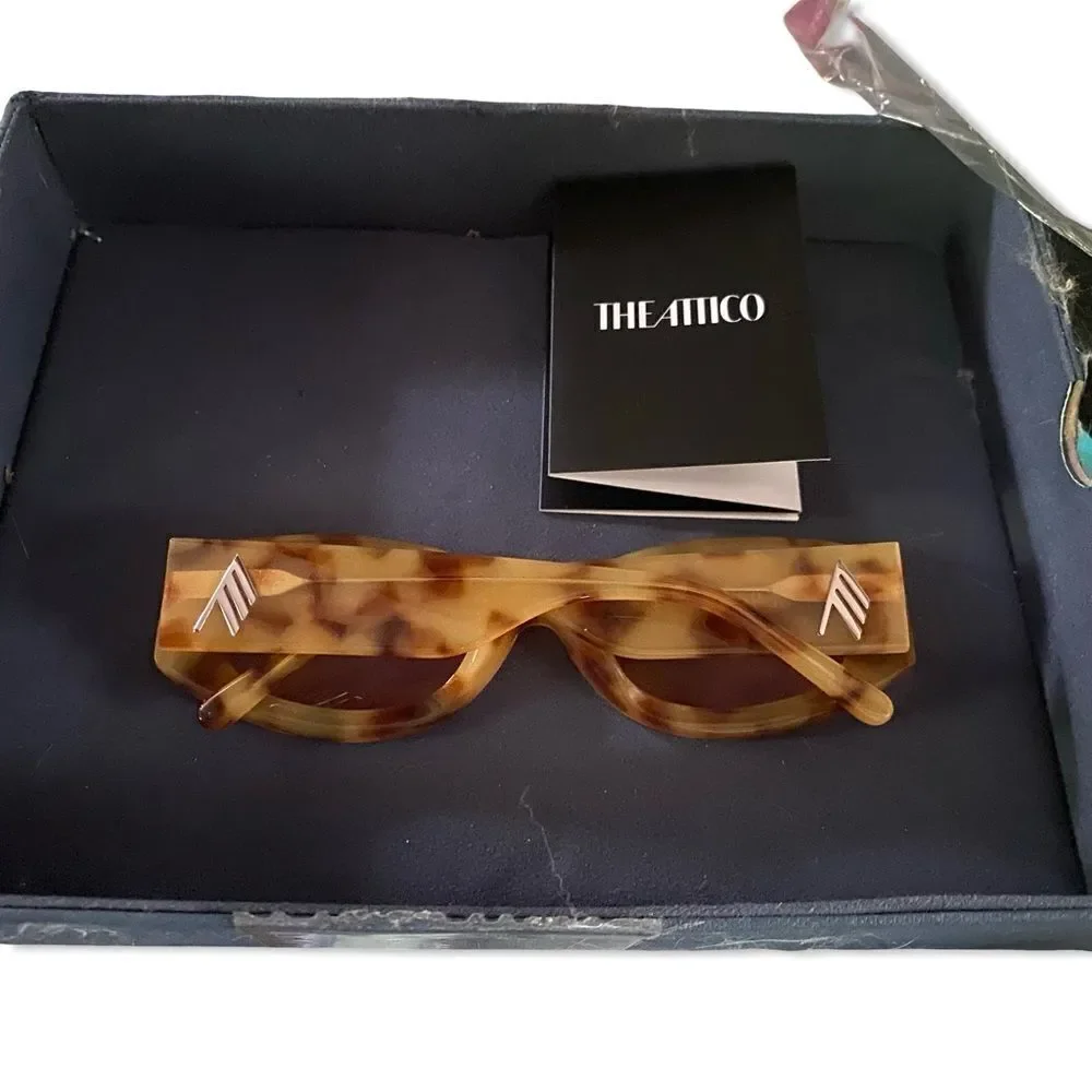 Linda Farrow The Attico Berta Brown tortoiseshell Pink Cat-Eye Sunglasses NEW